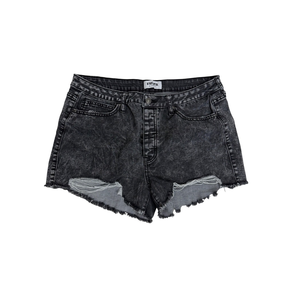 RSQ Womens Vintage High Rise Denim Shorts Acid Wash Black Distressed Size 33